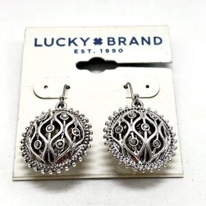 Lucky Brand, Silver And Marcasite Puffed Earrings, Double Sided, Wires, NOC